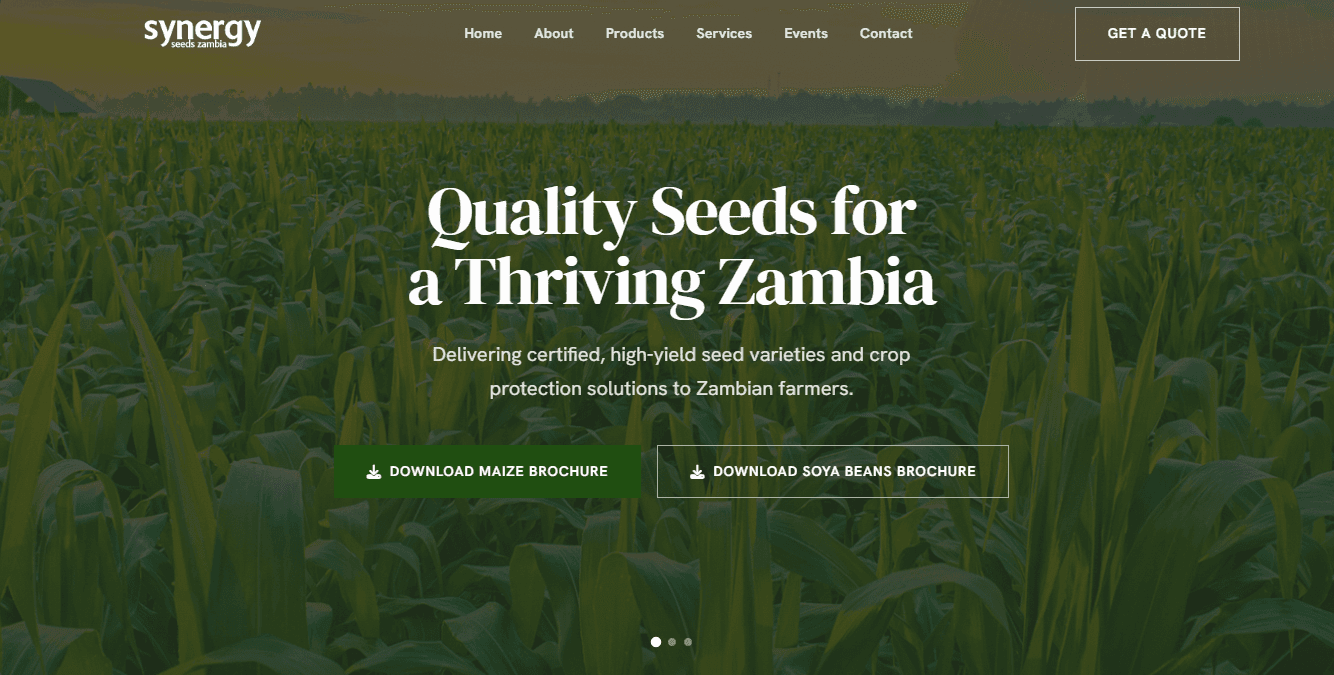 Layout of the redesigned Synergy Seeds Zambia storefront